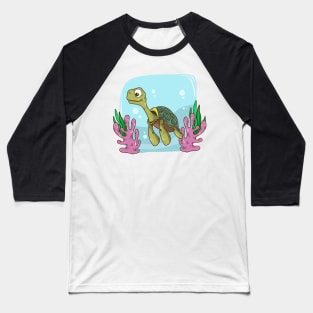 Hand Drawn Sea Turtle Cartoon Baseball T-Shirt